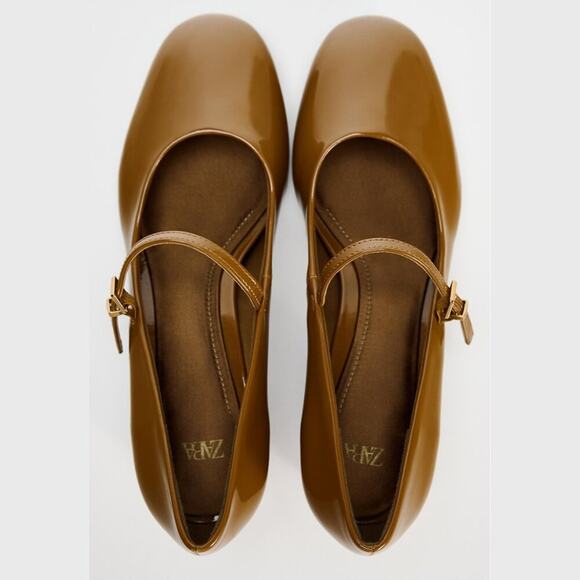 ZARA Mary Jane Patent Heels NWT – Ochre Buckled Block Heels, Size 8 & 9 - Picture 5 of 16